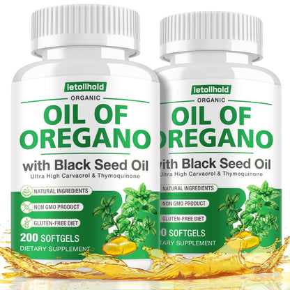 Letollhold Oil of Oregano with Black Seed Oil Softgels – 400 Count, Organic, High Carvacrol, Immune & Antioxidant Support