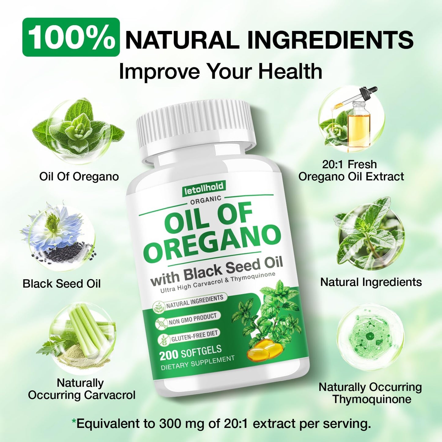 Letollhold Oil of Oregano with Black Seed Oil Softgels – 400 Count, Organic, High Carvacrol, Immune & Antioxidant Support