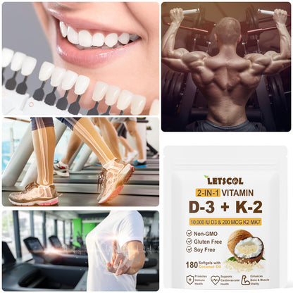 LETSCOL 2-in-1 Vitamin D3 K2 Softgel – 10,000 IU D3 + 200 mcg K2 MK7
