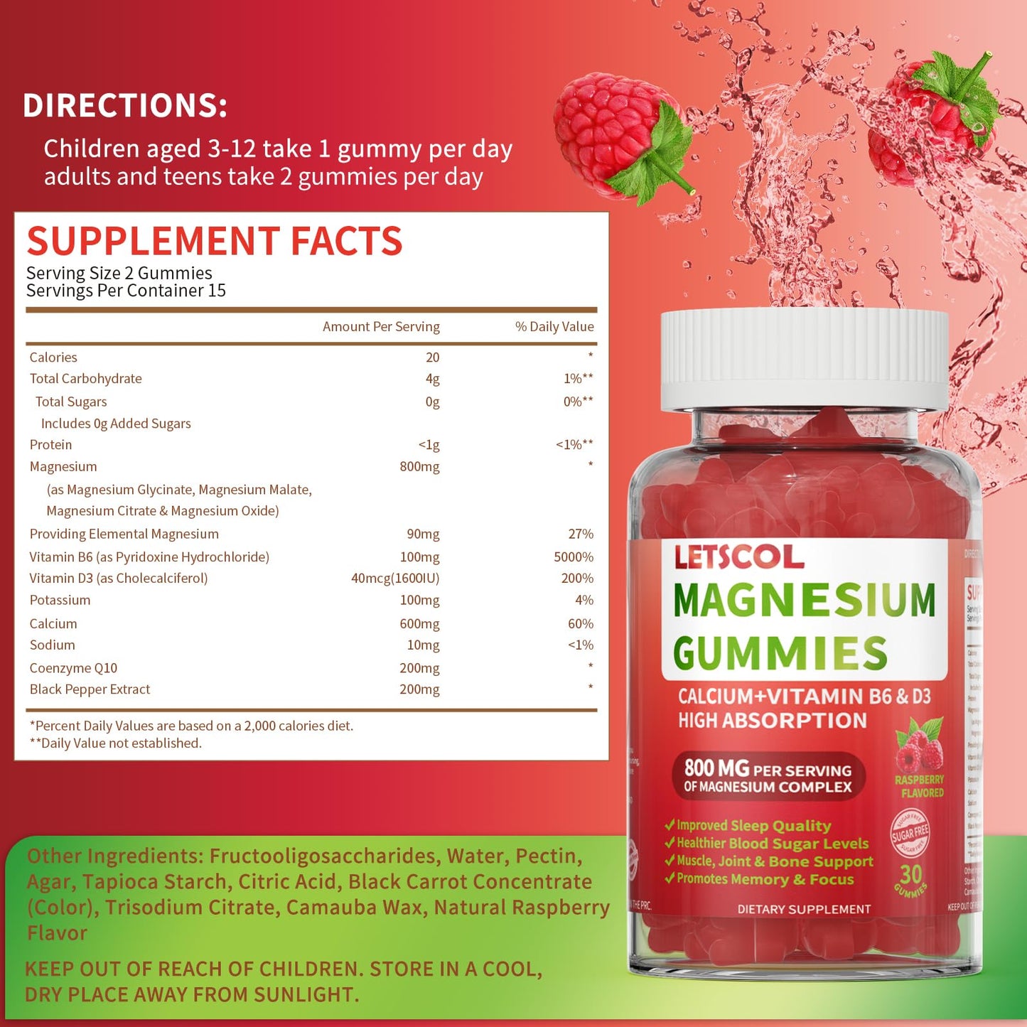 LETSCOL Magnesium Glycinate Gummies 800mg – Sugar Free, Sleep & Calm Support (Adults & Kids)