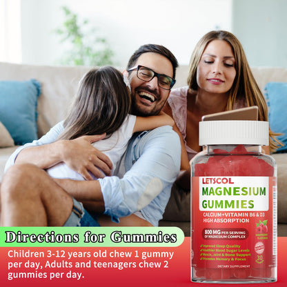 LETSCOL Magnesium Glycinate Gummies 800mg – Sugar Free, Sleep & Calm Support (Adults & Kids)