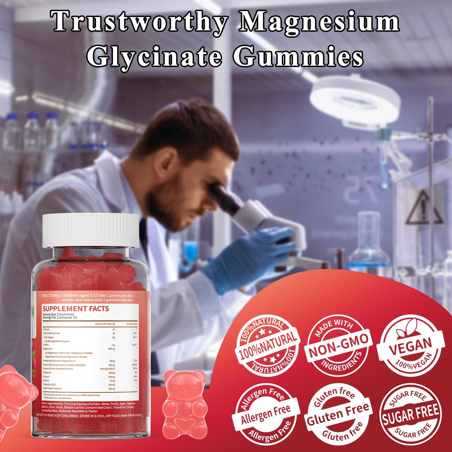 LETSCOL Magnesium Glycinate Gummies 800mg – Sugar Free, Sleep & Calm Support (Adults & Kids)
