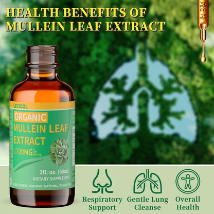 LETSCOL Organic Mullein Drops – 1700mg Mullein Leaf Extract, Non-GMO & Vegan, 2 oz