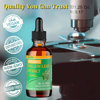 LETSCOL Organic Mullein Drops – 1700mg Mullein Leaf Extract for Lung & Immune Support | Non-GMO, Vegan, 2 Oz