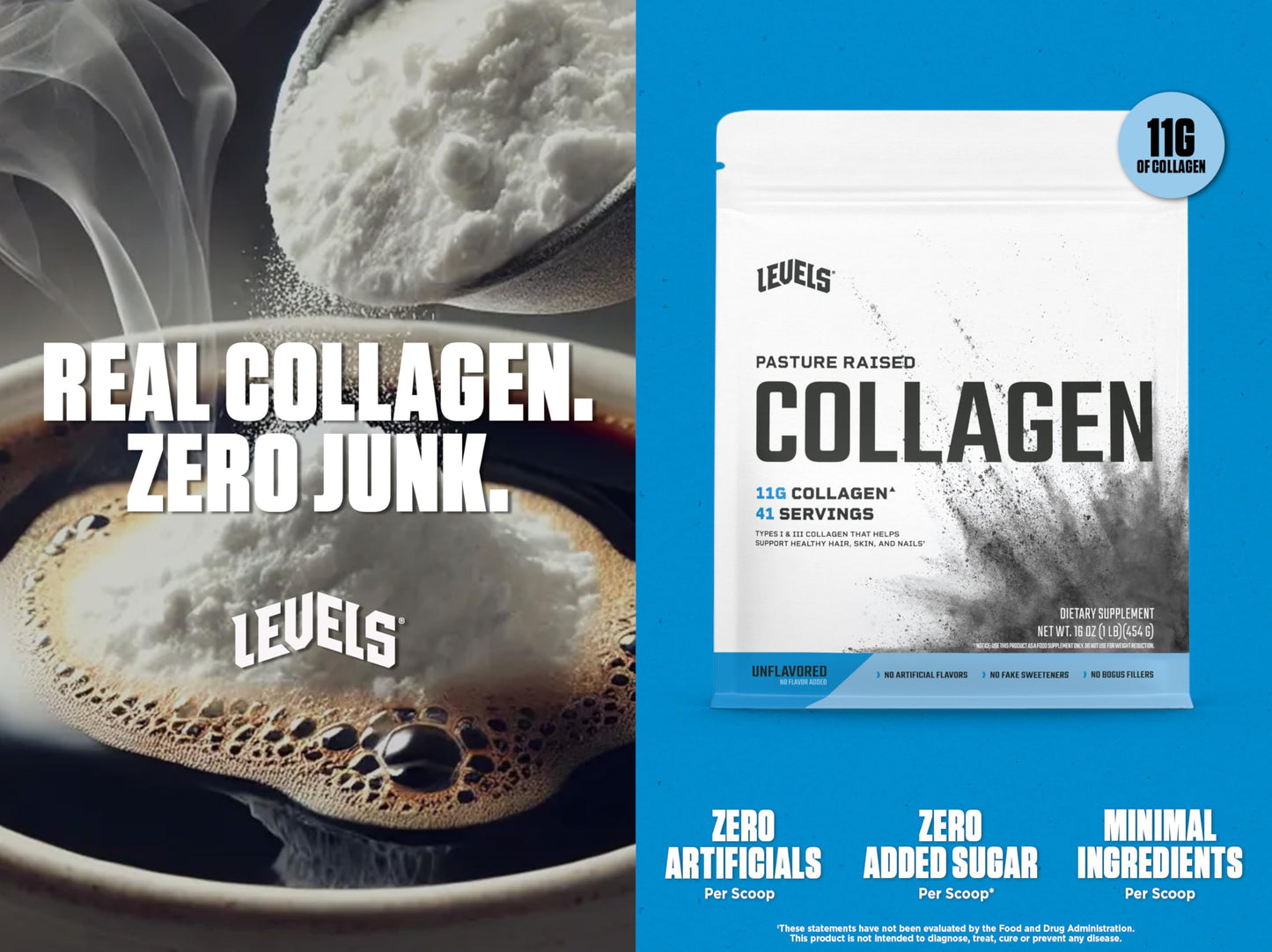 Levels Collagen Peptides – Unflavored, 11g Per Scoop, 1 lb, No Artificial Ingredients