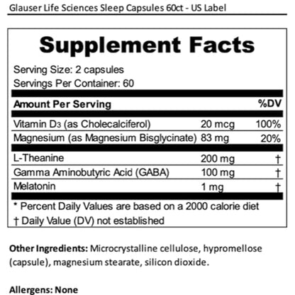 Levium Sleep Formula Supplement | Natural Relaxation Capsules with Melatonin, GABA, L-Theanine, Magnesium | 60 Count Bottle – 30 Day Supply