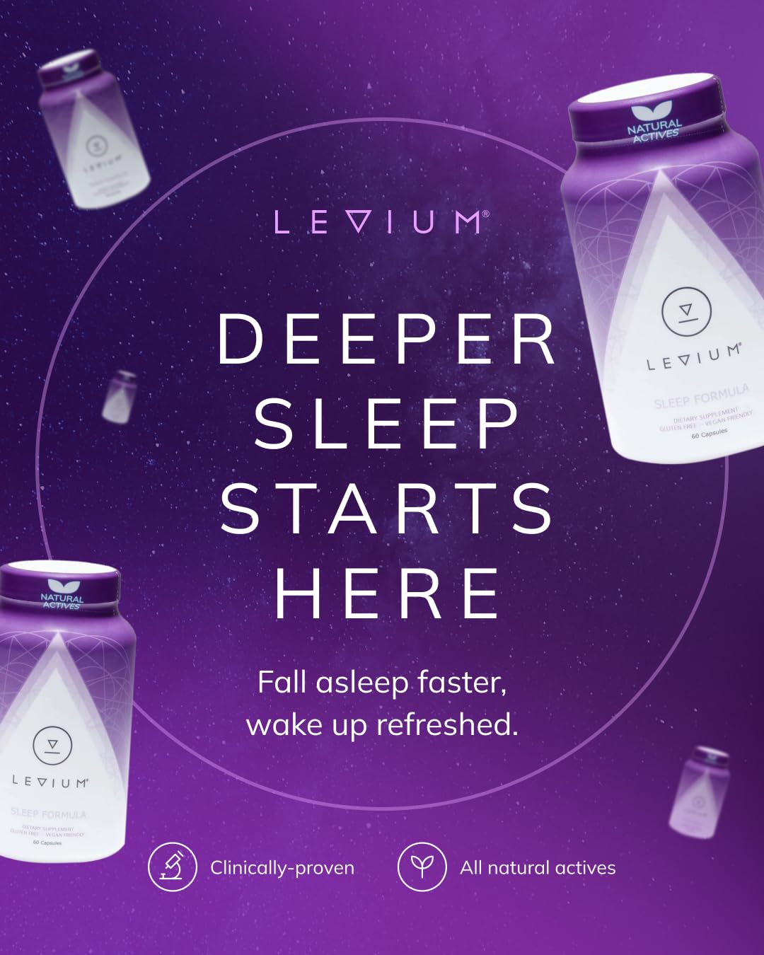 Levium Sleep Formula Supplement | Natural Relaxation Capsules with Melatonin, GABA, L-Theanine, Magnesium | 60 Count Bottle – 30 Day Supply