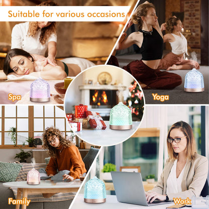 200ml Glass Reservoir Essential Oil Diffuser - Ultrasonic Aromatherapy, 4 Timer, Auto-Off
