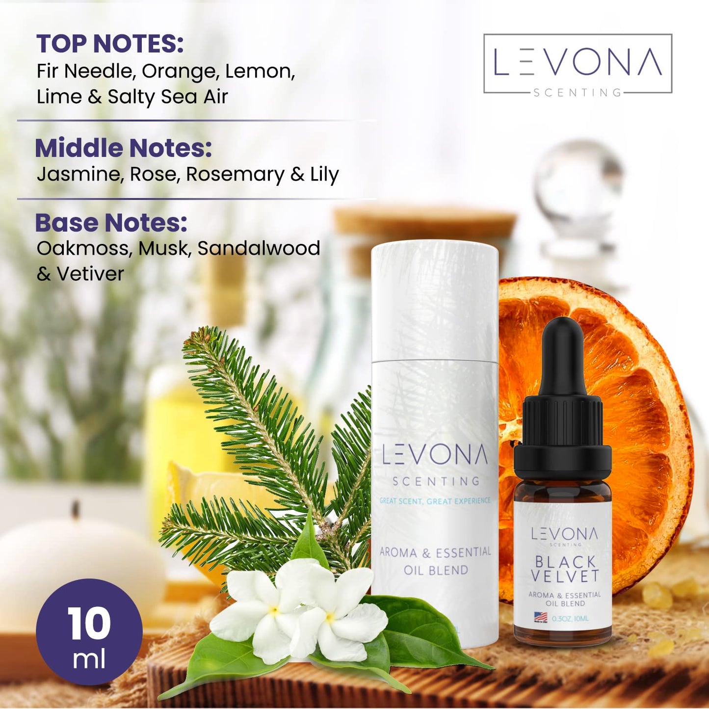Levona Scents: Black Velvette Diffuser Oils – Woody Citrus with Oakmoss, White Musk & Sandalwood