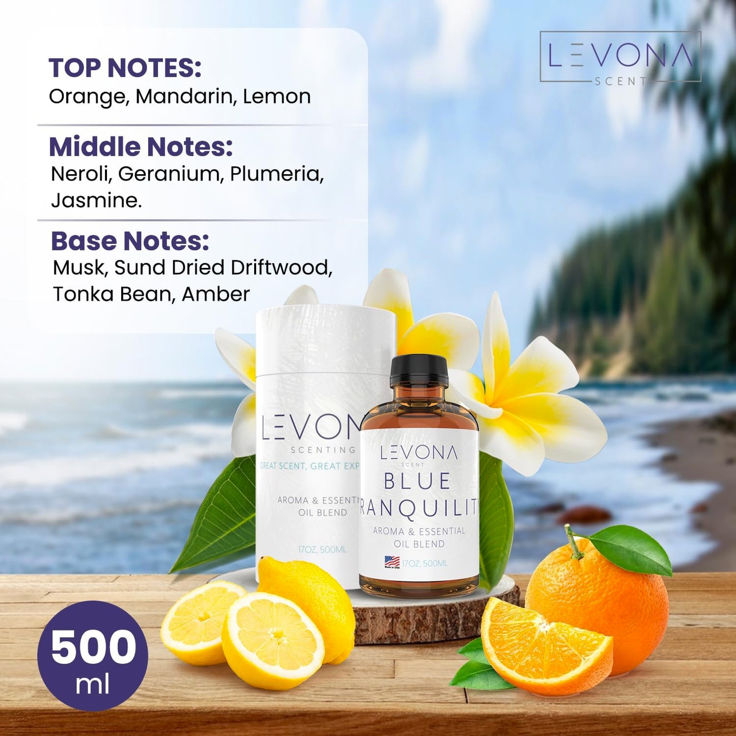 Levona Scent Pure Essential Oils - Blue Tranquility Aromatherapy Oil (500 ml)