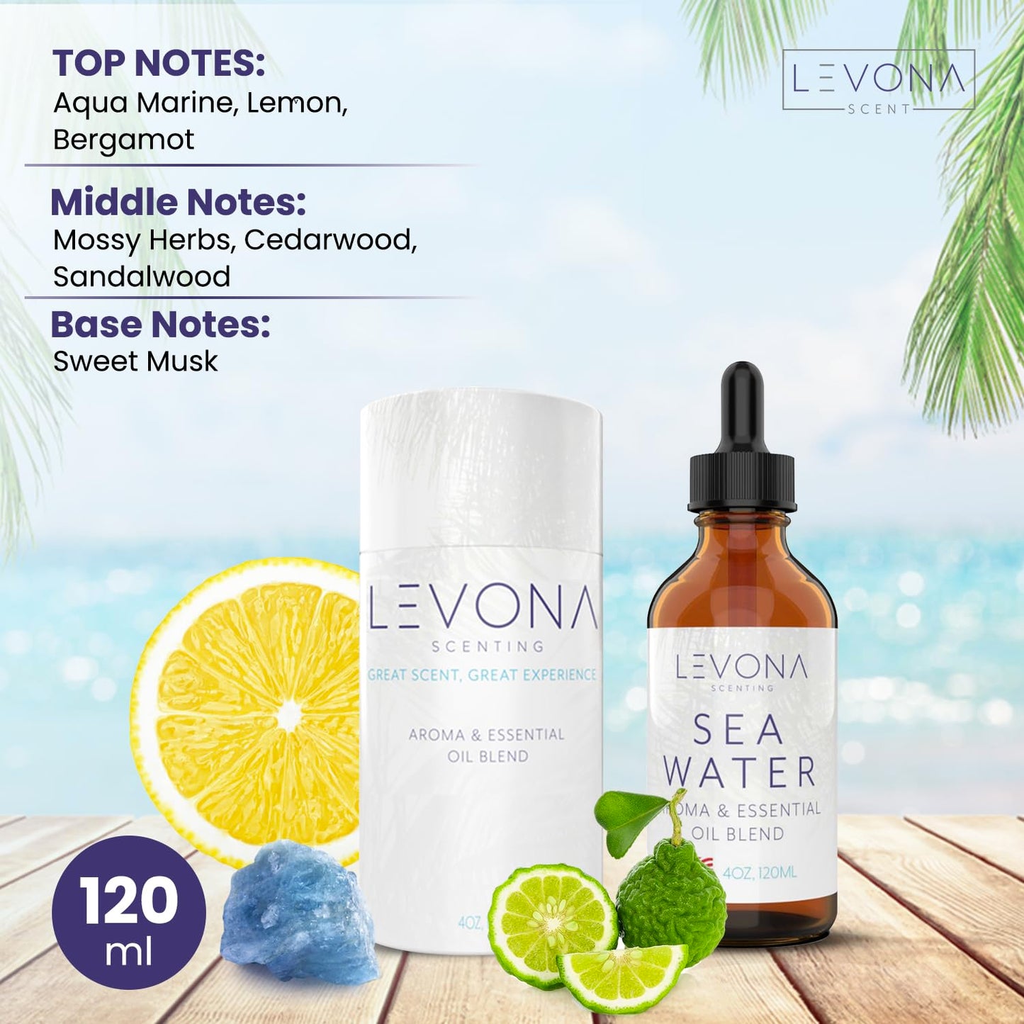 Levona Scent Sea Water Essential Oil 120ml - Diffuser, Spa & Massage