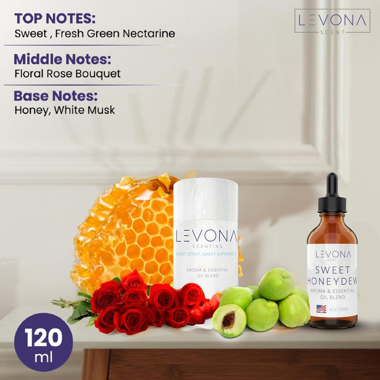 Levona Scent Oil Diffuser Essential Oils: Sweet Honeydew – 120 Ml | Luxury Home Fragrance