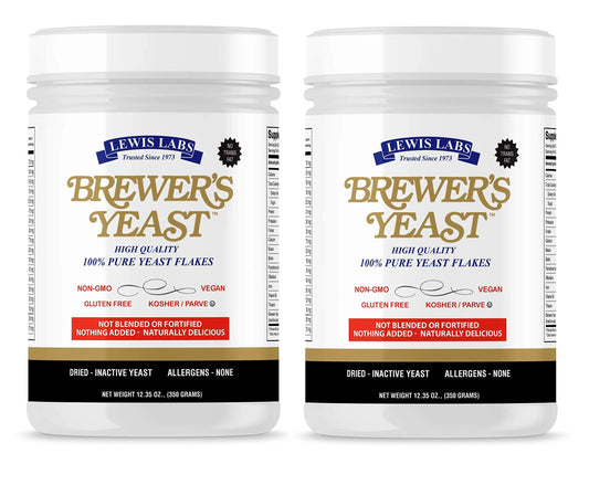 Lewis Labs Brewer's Yeast Flakes – Rich in B-Vitamins & Amino Acids | Vegan, Gluten-Free | Unsweetened, 2 Pack BritishVita | Premium UK Vitamins & Wellness Supplements