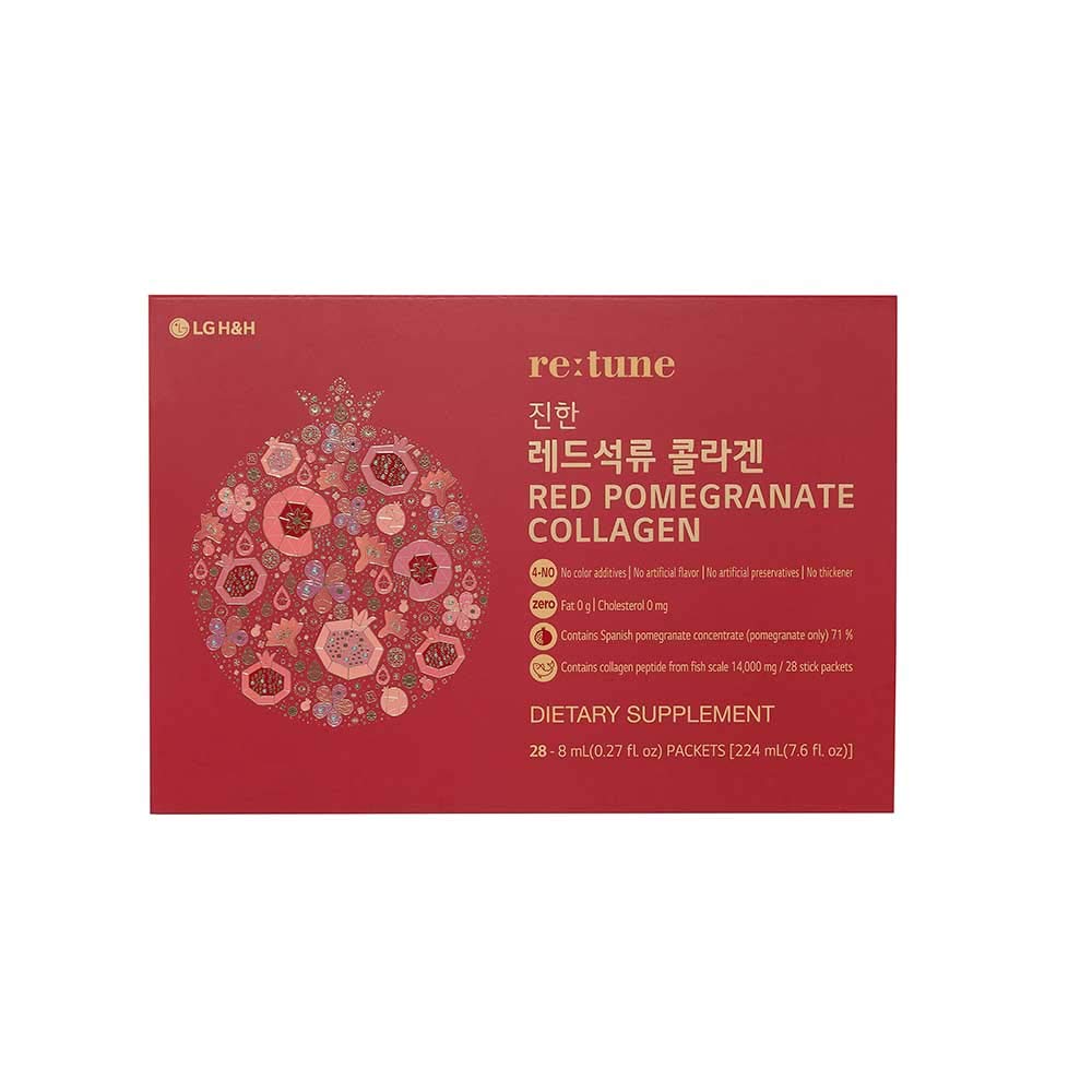 LG H&H Re:tune Red Pomegranate Collagen – 500 mg Fish Scale Peptide, 71% Pomegranate, 28 Packets