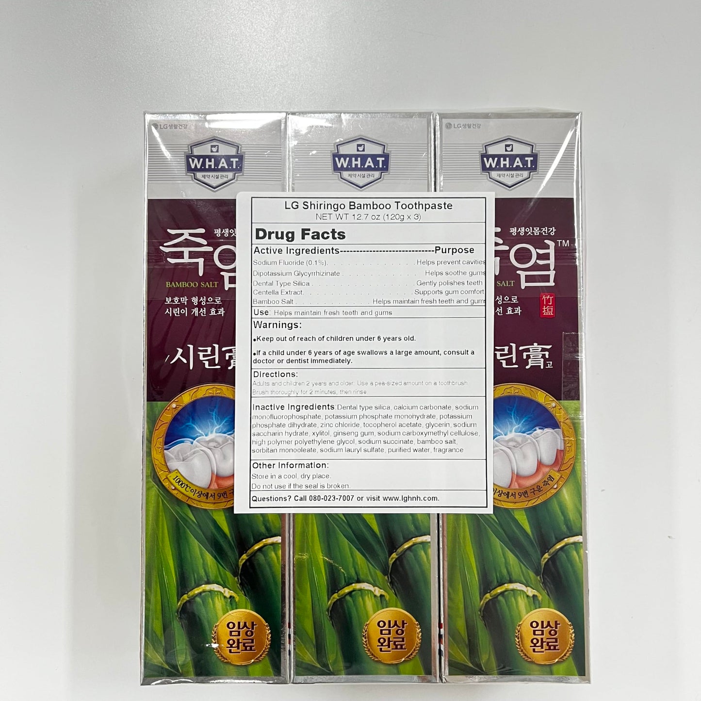 LG Shiringo Bamboo Salt Toothpaste for Sensitive Teeth – 120 g (4.23 oz) x 3