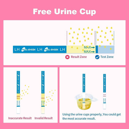 HEAL-CHECK 25 Count Ovulation Test Strips with Cups – Bulk LH Ovulation Predictor Kit for Home Fertility Testing