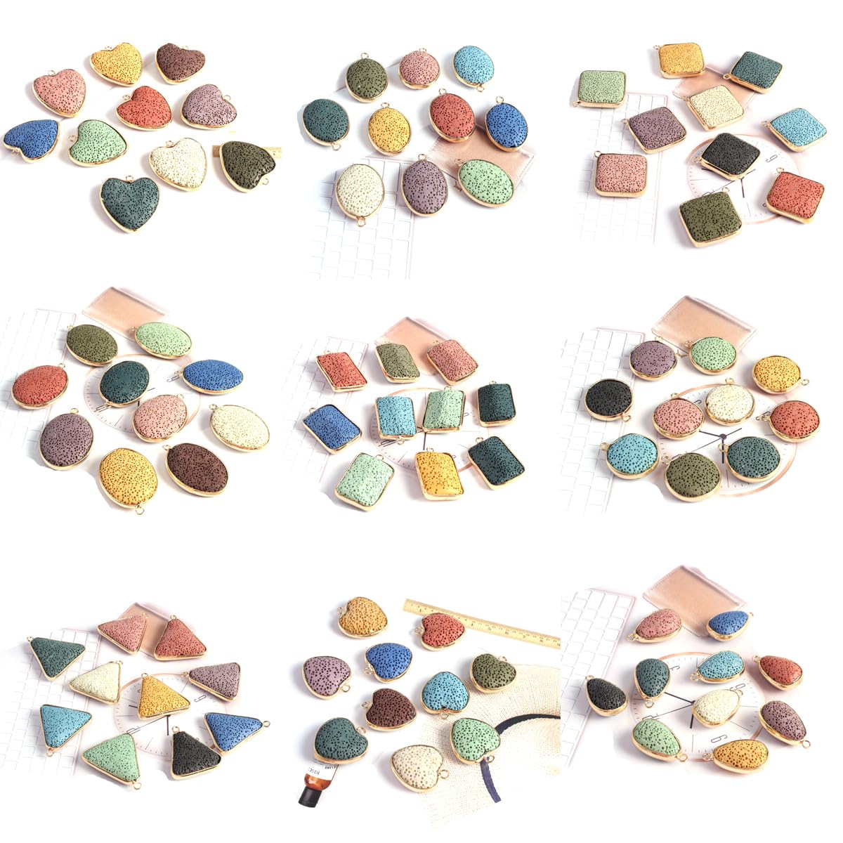 LHJ 6 Pcs Natural Lava Stone Pendants – Volcanic Rock Diffuser for Jewelry Making