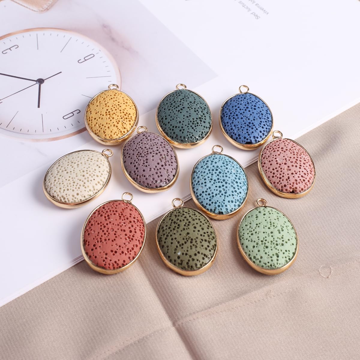 LHJ 6 Pcs Natural Lava Stone Pendants – Volcanic Rock Diffuser for Jewelry Making