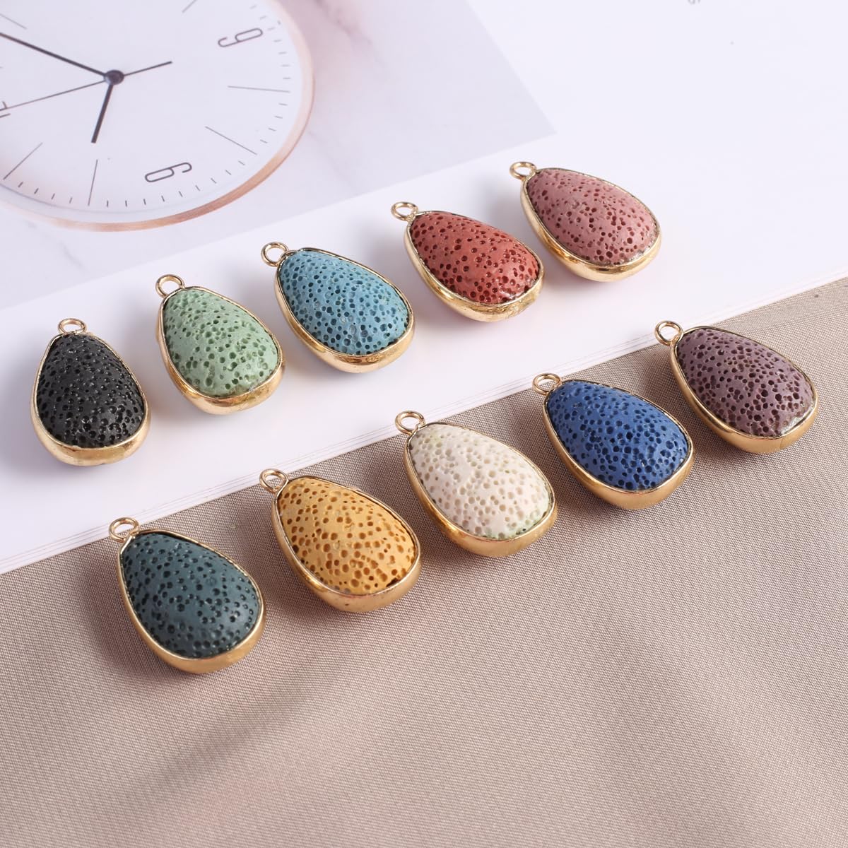 LHJ 6 Pcs Natural Lava Stone Pendants – Volcanic Rock Diffuser for Jewelry Making