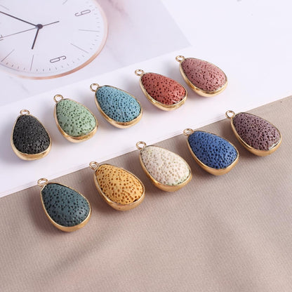 LHJ 6 Pcs Natural Lava Stone Pendants – Volcanic Rock Diffuser for Jewelry Making