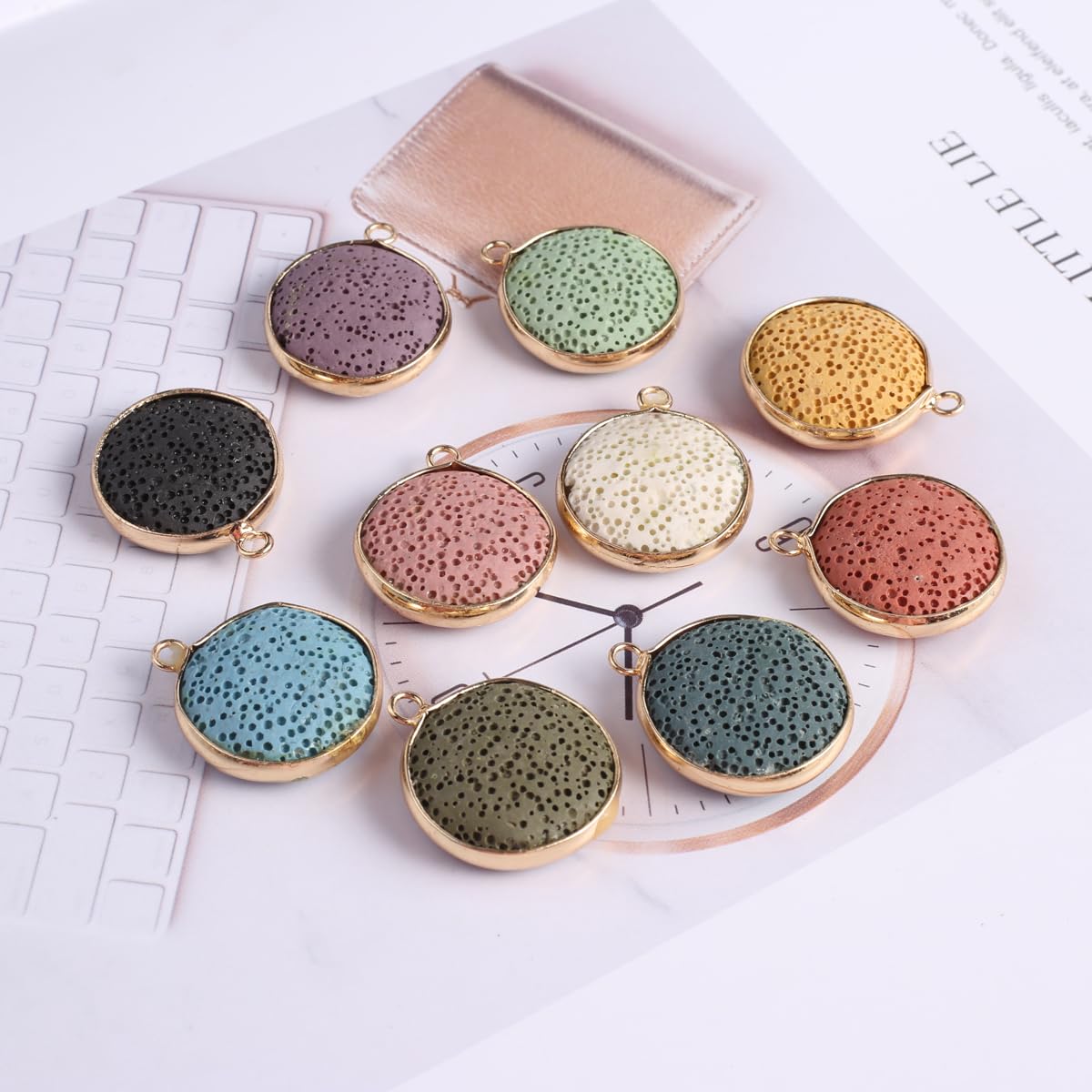 LHJ 6 Pcs Natural Lava Stone Pendants – Volcanic Rock Diffuser for Jewelry Making