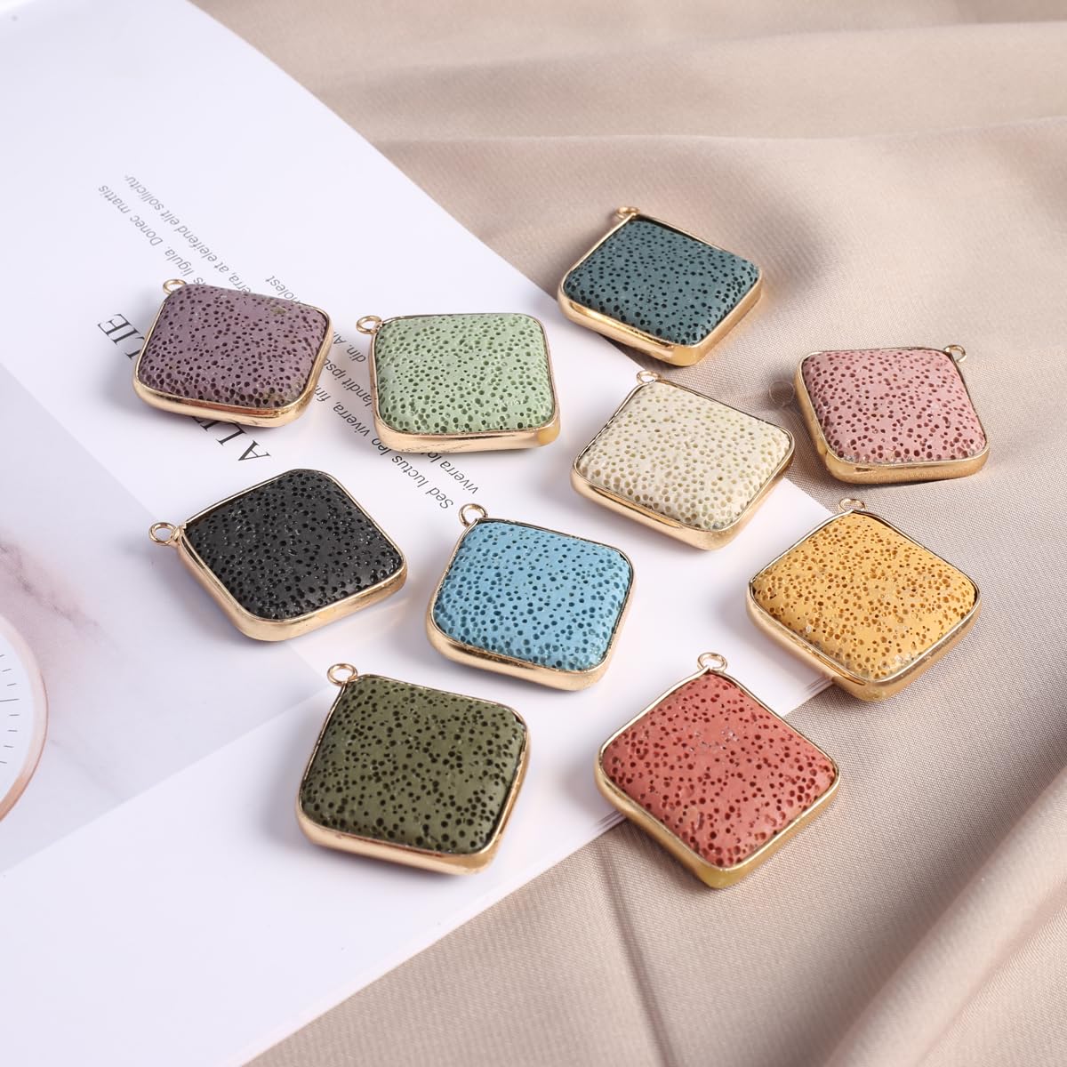 LHJ 6 Pcs Natural Lava Stone Pendants – Volcanic Rock Diffuser for Jewelry Making