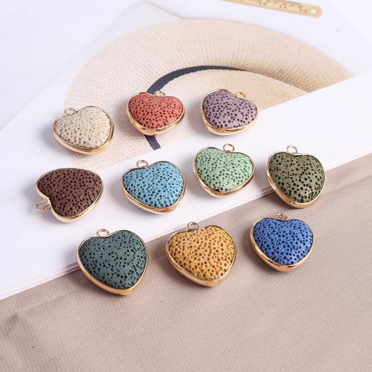 LHJ 6 Pcs Natural Lava Stone Pendants – Volcanic Rock Diffuser for Jewelry Making