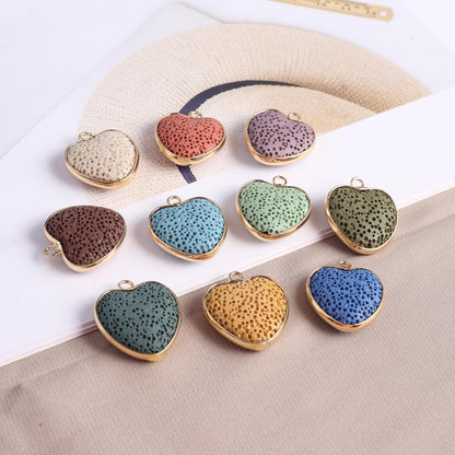 LHJ 6 Pcs Natural Lava Stone Pendants – Volcanic Rock Diffuser for Jewelry Making