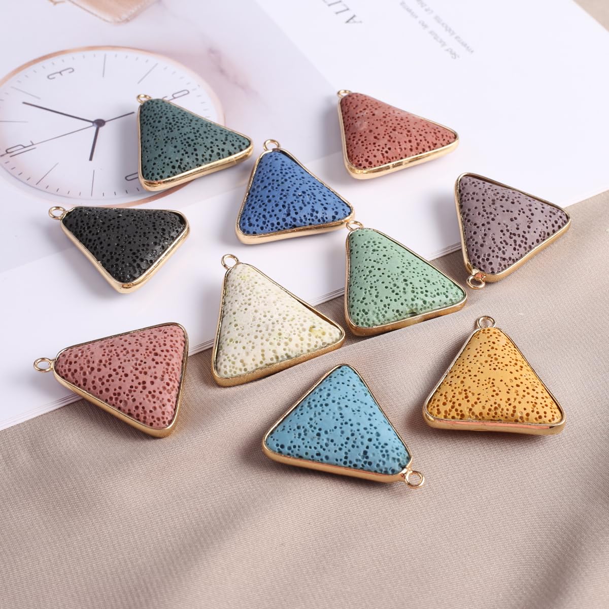 LHJ 6 Pcs Natural Lava Stone Pendants – Volcanic Rock Diffuser for Jewelry Making