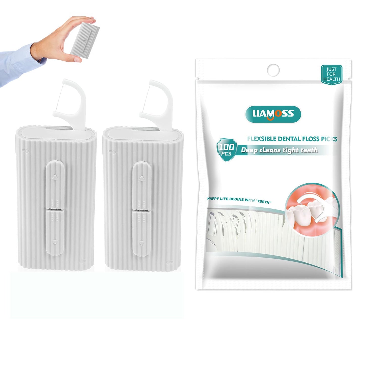 Liamoss Dental Floss Picks with Floss Dispenser – 120 Count, Portable Travel Case, No-Break & No-Shard