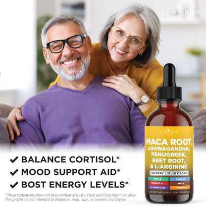 Liberty Lifestyle Organic Maca Root Liquid Drops – 4oz (Ashwagandha, Nettle, L-Arginine)