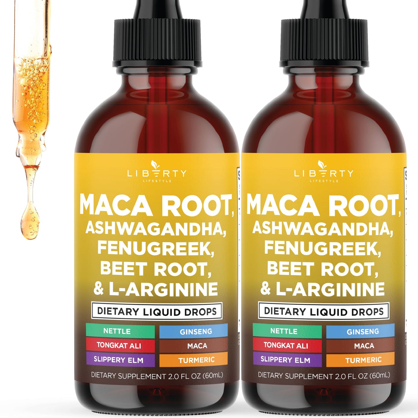 Liberty Lifestyle Organic Maca Root Liquid Drops – 4oz (Ashwagandha, Nettle, L-Arginine)