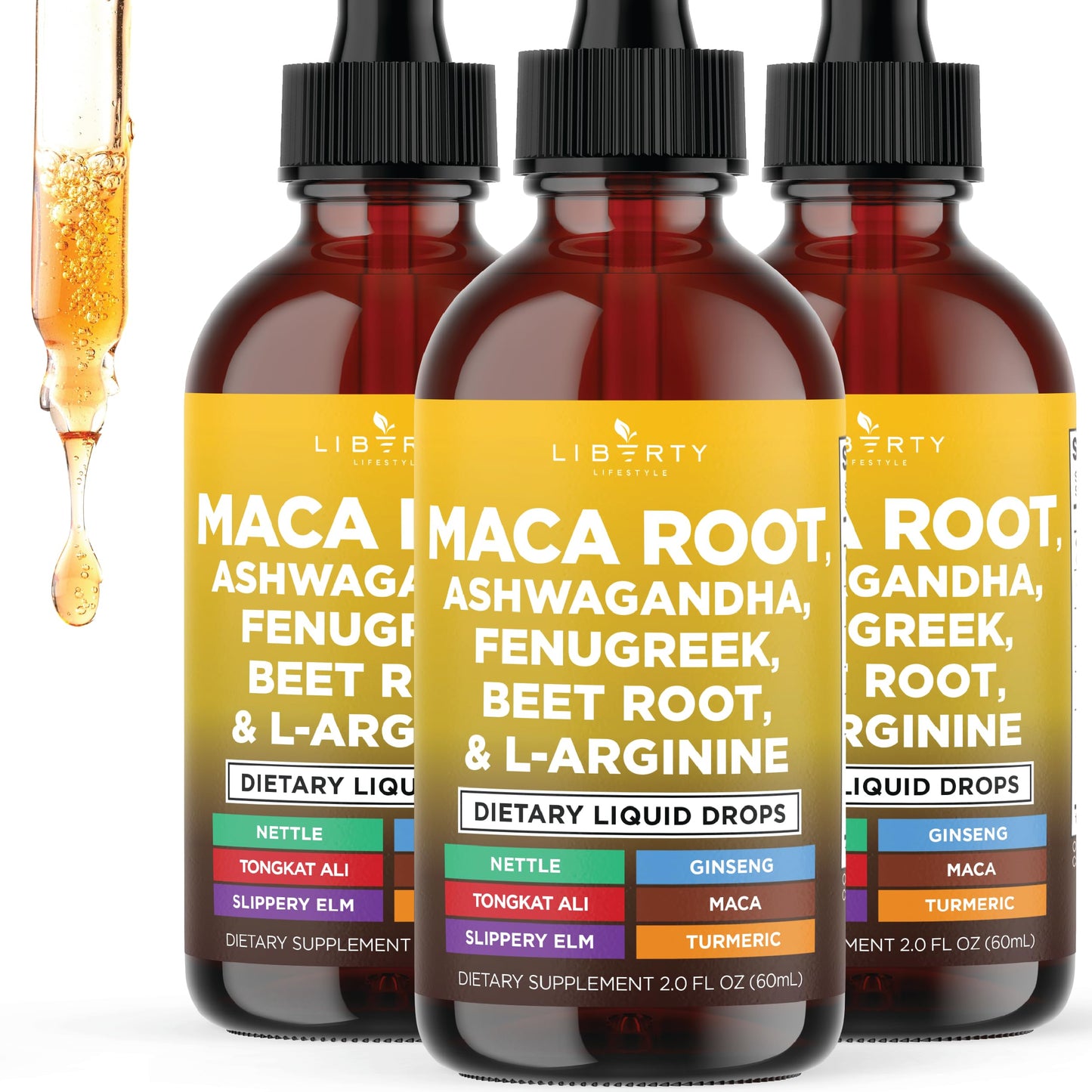 Liberty Lifestyle Organic Maca Root Liquid Drops with Ashwagandha, Nettle, Beet Root & L-Arginine – 6oz