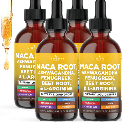 Liberty Lifestyle Organic Maca Root Liquid Drops with Ashwagandha, Nettle, Fenugreek, Beet Root & L-Arginine – 8oz