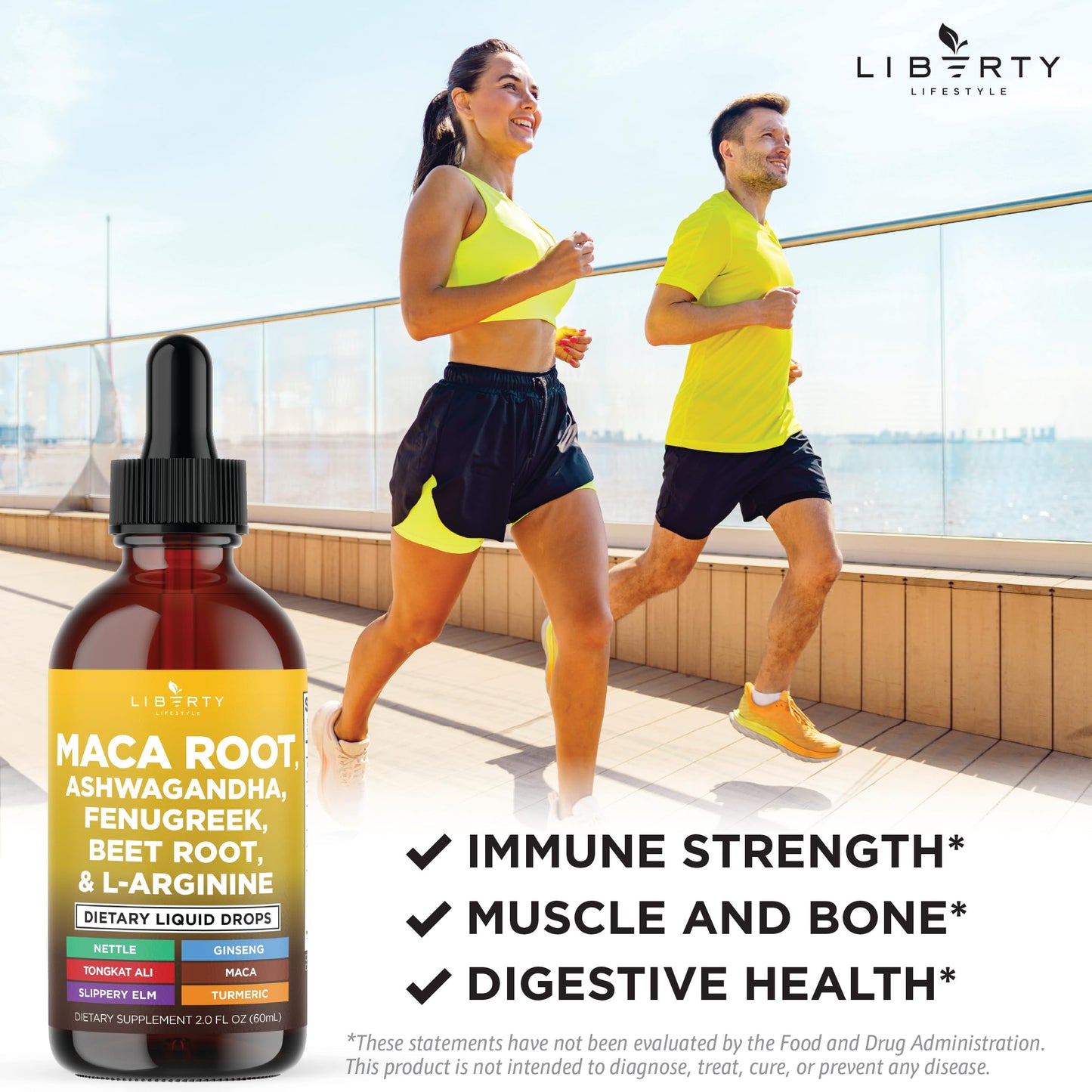 Liberty Lifestyle Organic Maca Root Liquid Drops with Ashwagandha, Nettle, Fenugreek, Beet Root & L-Arginine – 8oz