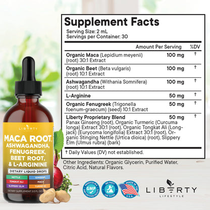 Liberty Lifestyle Organic Maca Root Liquid Drops – Multivitamin for Women & Men (2oz)