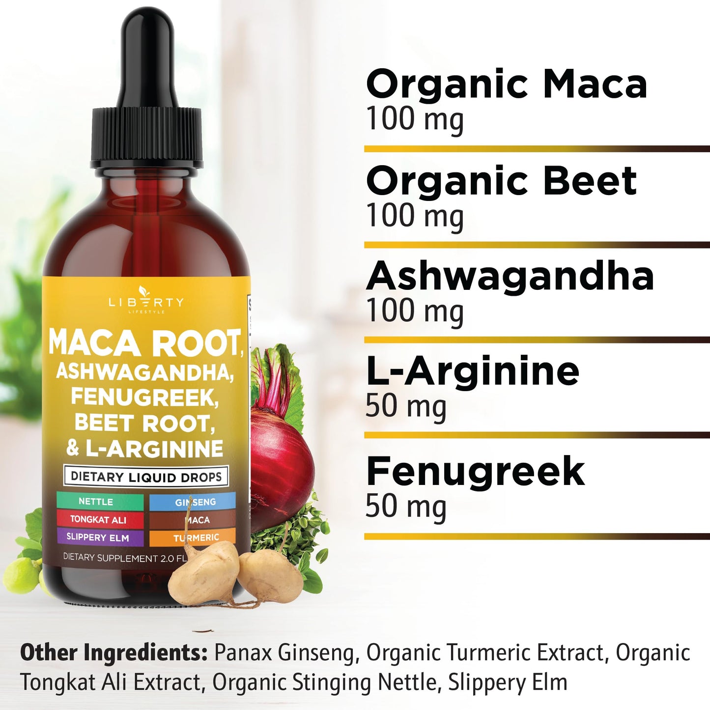 Liberty Lifestyle Organic Maca Root Liquid Drops – Multivitamin for Women & Men (2oz)
