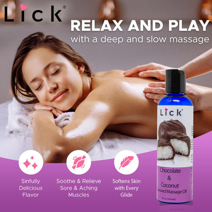 Lick Chocolate Coconut Bliss Massage Oil – Rich, Body-Safe, 4 oz