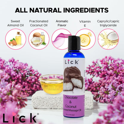 Lick Chocolate Coconut Bliss Massage Oil – Rich, Body-Safe, 4 oz