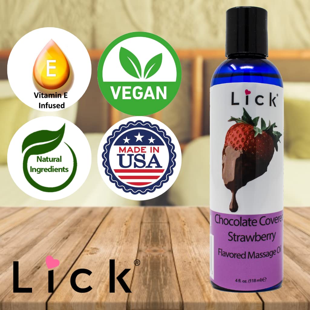 Lick Chocolate Covered Strawberry Massage Oil – Nourishing Vitamin E Body Oil for Women & Couples