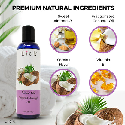 Lick Coconut Massage Oil – Romantic, Body Safe, Non-Greasy 4 oz