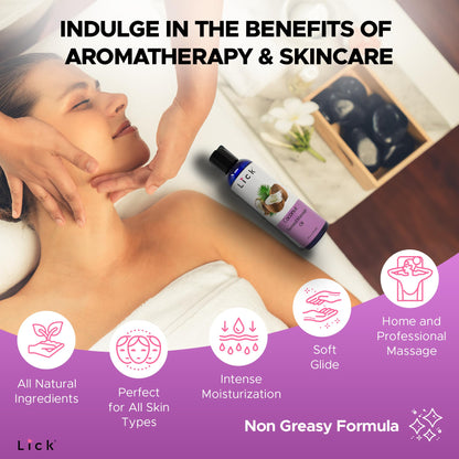 Lick Coconut Massage Oil – Romantic, Body Safe, Non-Greasy 4 oz