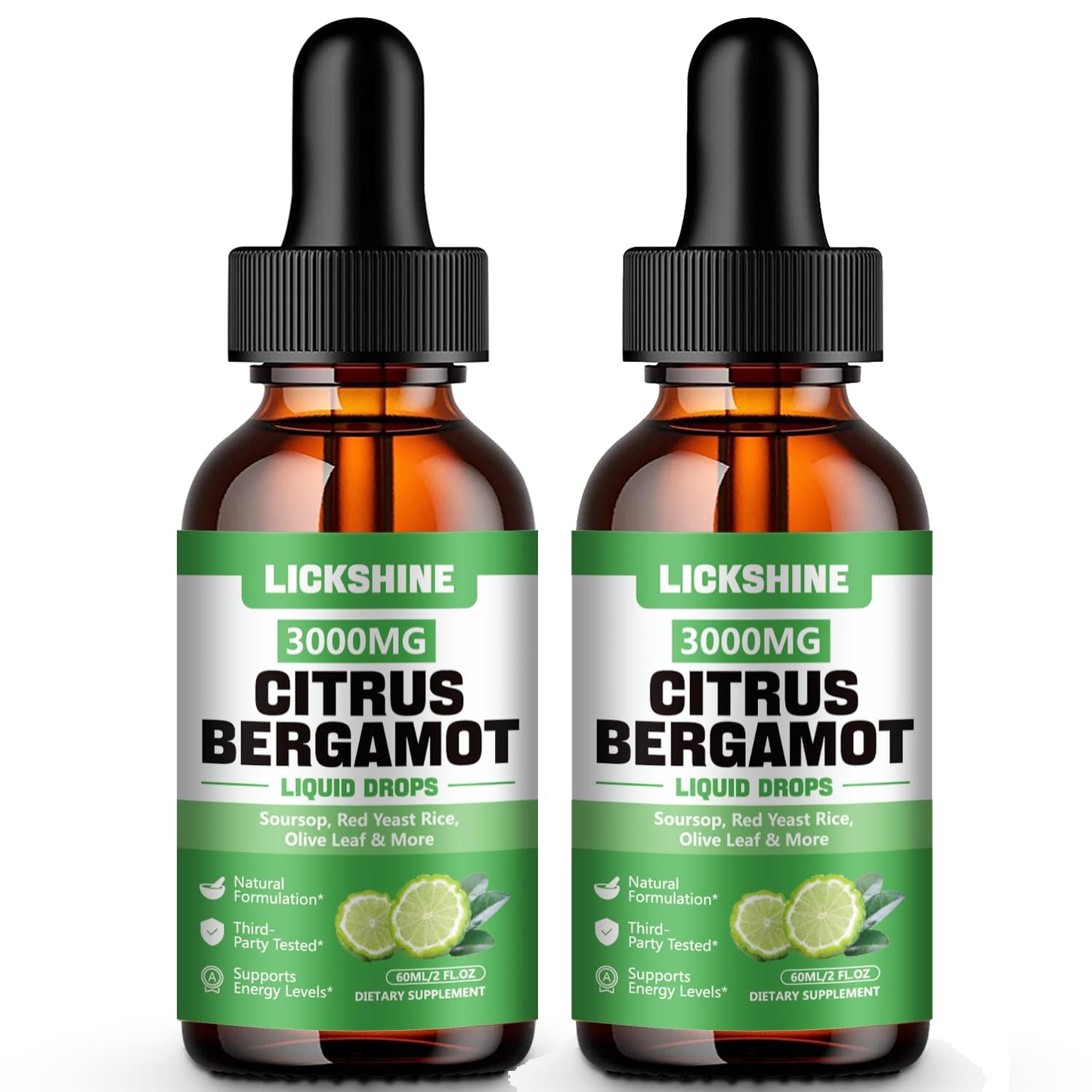 Lickshine 2 Pack Citrus Bergamot Liquid Drops – High Absorption & Cholesterol Support (4 oz)