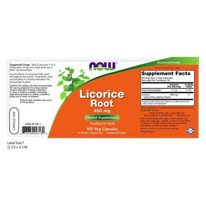 NOW Foods Licorice Root 450mg - 100 VCaps | Herbal Supplement