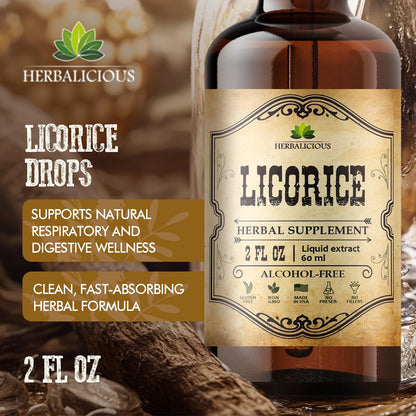HERBALICIOUS Licorice Root Extract – Organic Liquid Herbal Extract, 2 oz | Vegan, Non-GMO, Gluten-Free