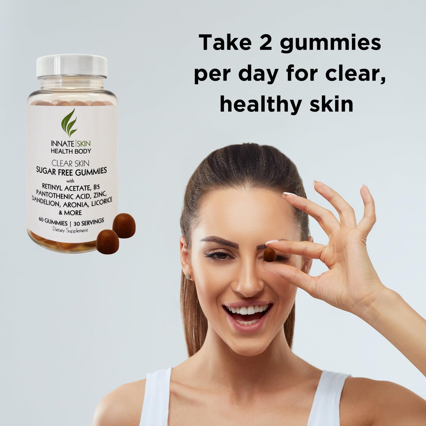 Clear Skin Acne Gummies – Complexion Supplement, Pantothenic Acid & Antioxidants, 60 Count