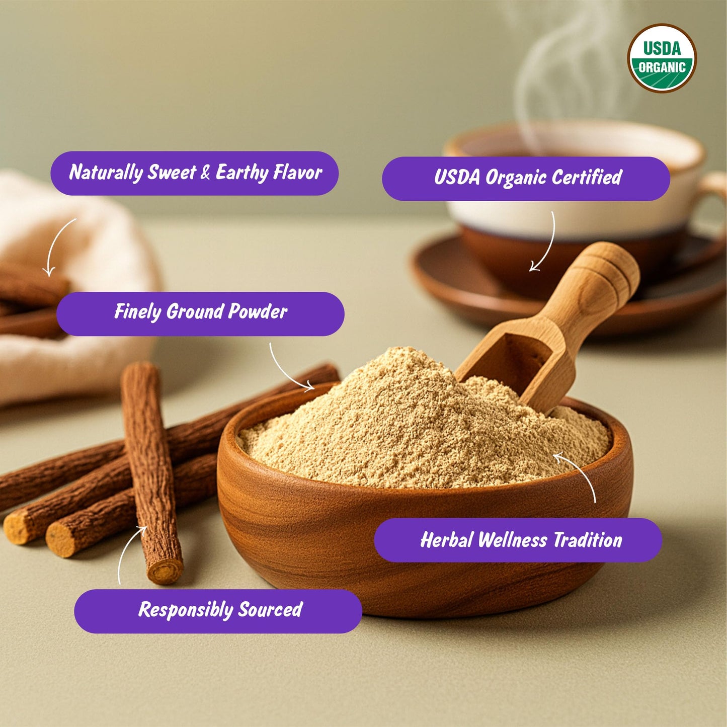 USDA Organic Licorice Root Powder – Lab Tested, 4oz Resealable Pouch