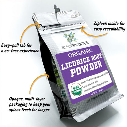 USDA Organic Licorice Root Powder – Lab Tested, 4oz Resealable Pouch