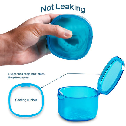 No-Leak Denture Bath Case | Retainer & Mouth Guard Cleaning Box (Transparent Blue)