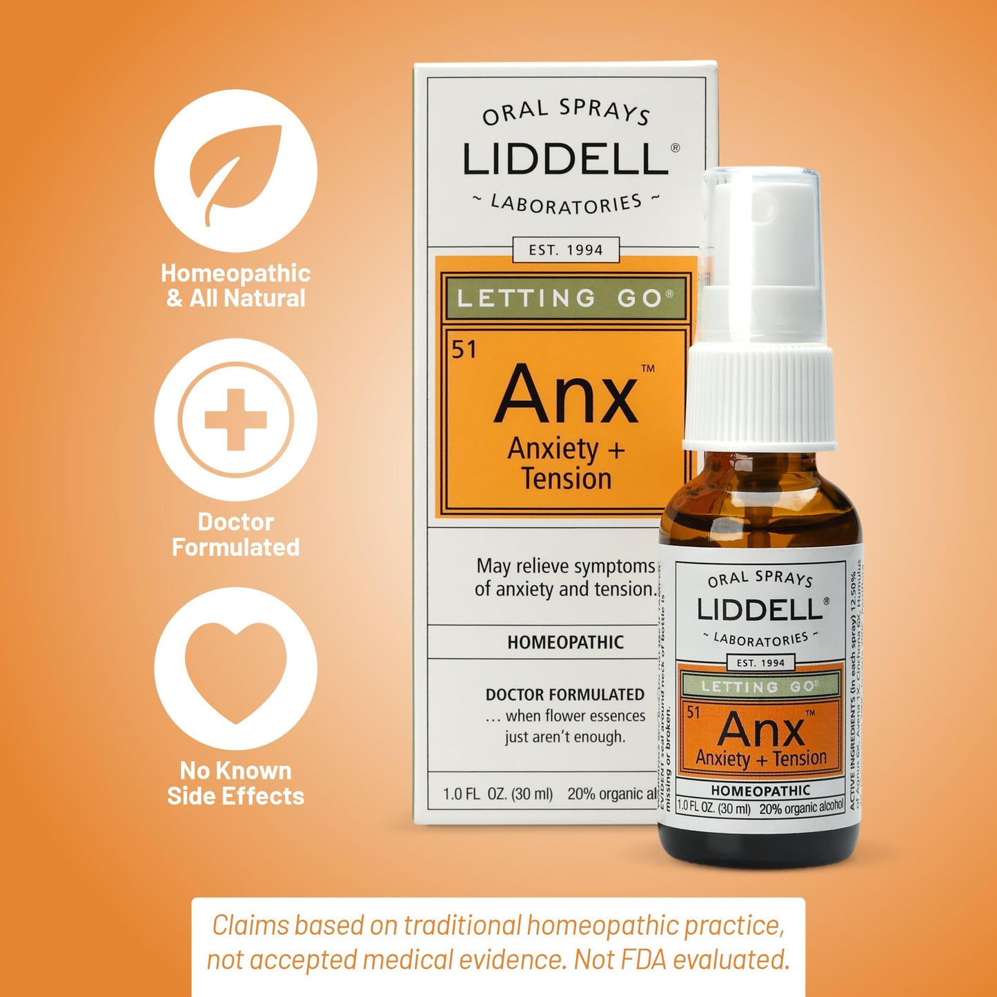 Liddell Letting Go - Homeopathic Oral Spray for Anxiousness, Stress & Restlessness | Natural Calm Spray 1.0 fl oz